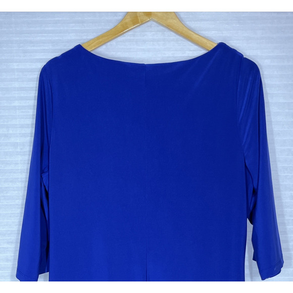 Lauren Ralph Lauren Ruched Sheath Dress 16W Royal Blue Cowl Neck Classic - Picture 4 of 14